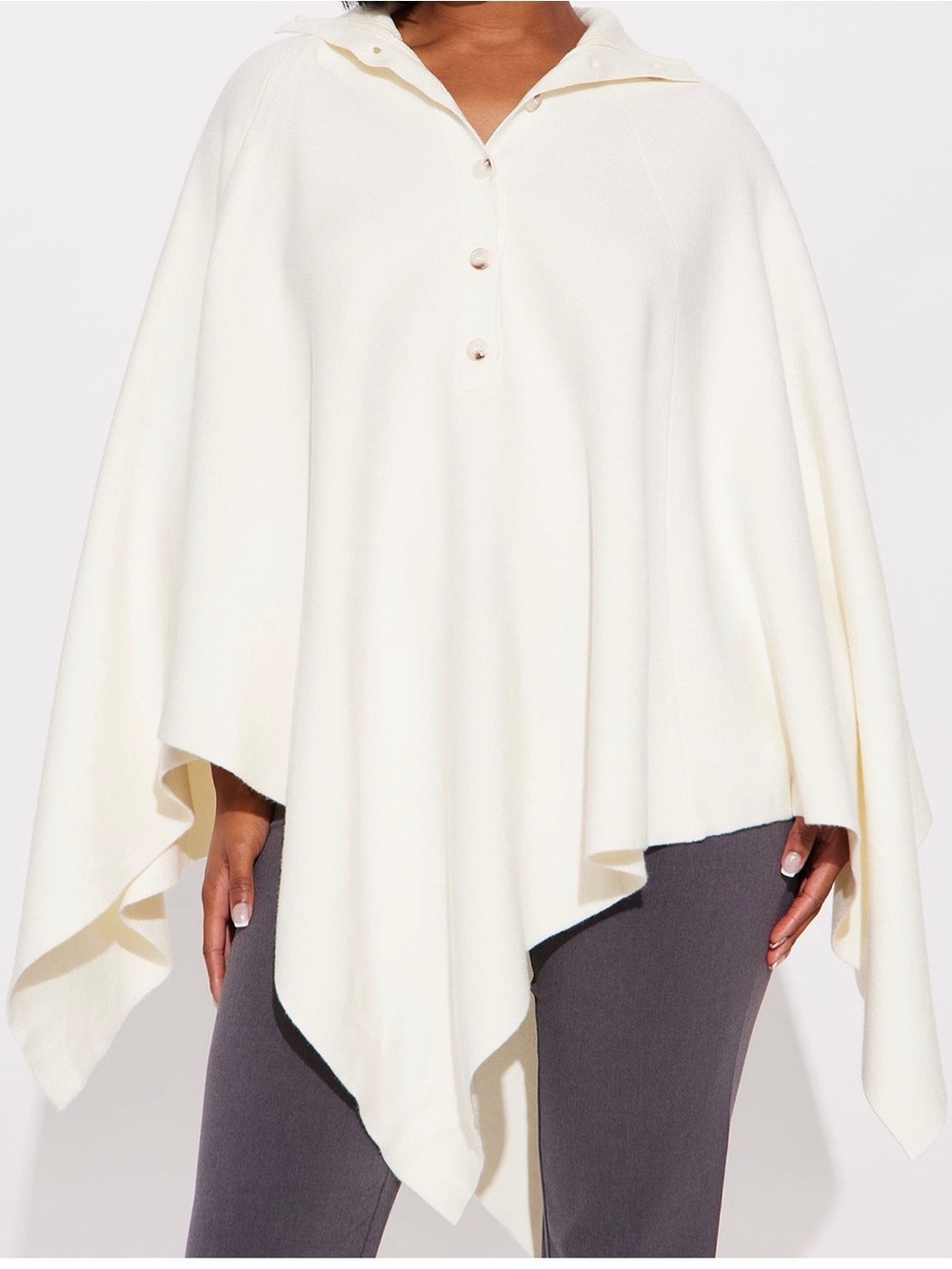 Women’s Cream Button-Front Poncho Sweater